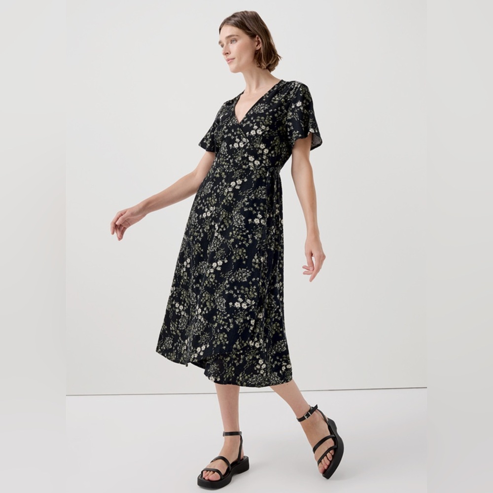 Pact Women's Cafe Crepe Wrap Dress XL Black Wild Flower Print